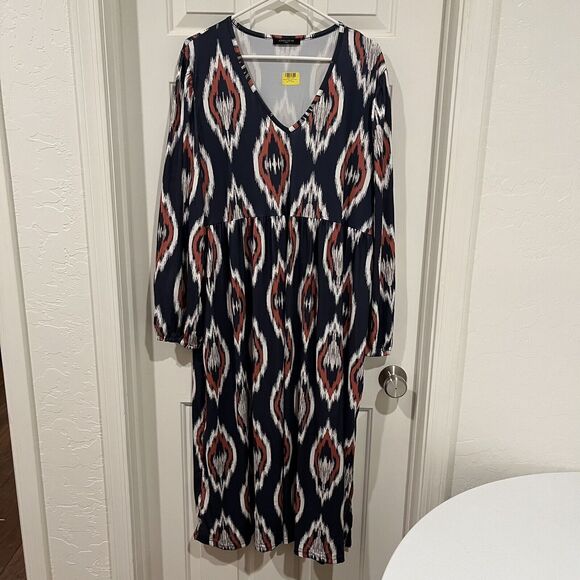 Loveu Dear Multicolored Retro Maxi Dress Long Sleeve Size 1XL Stretch Flowy - Picture 1 of 7